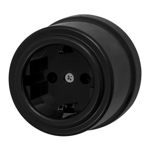 Розетка 1-м ОП Лизетта 16А IP20 ретро с заземл. ABS-пластик черн. Bironi B1-101-23