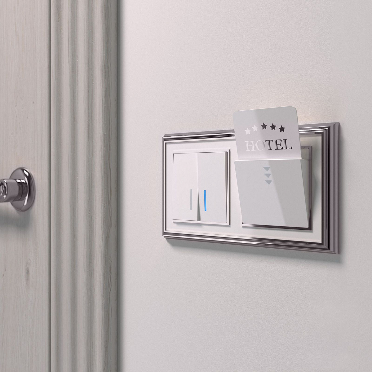 Выключатель двухклавишный проходной с подсветкой (белый) W1122101